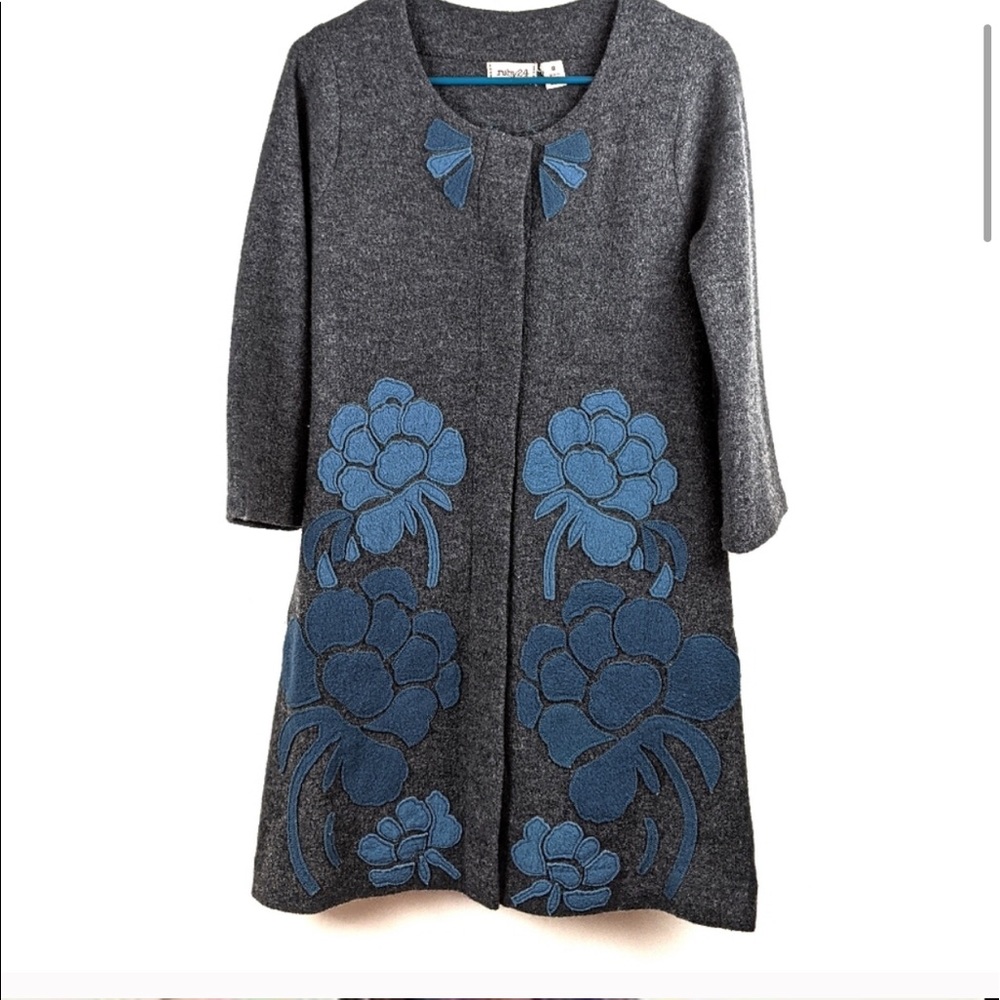 Anthropologie blue & grey merino wool snap jacket